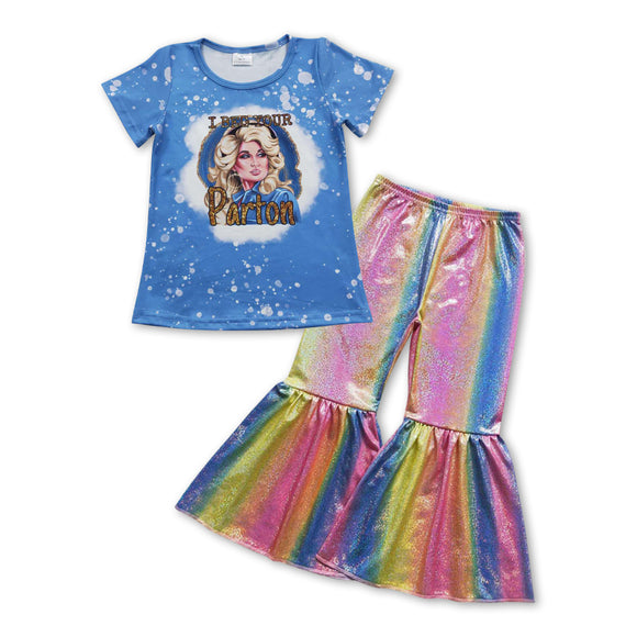 GSPO0913-- blue top & colorful satin girls outfits