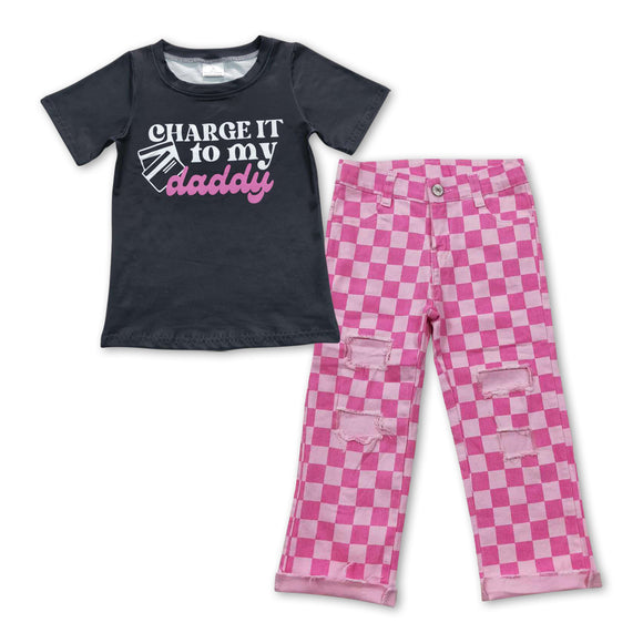 GSPO0931--charge it to my daddy top +  Pink checkerboard outfits