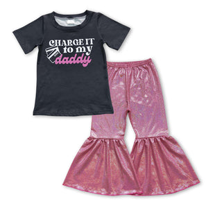 GSPO0968---charge it to my daddy top +satin pants  girls clothing