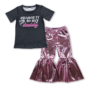 GSPO0969---charge it to my daddy top +satin pants  girls clothing