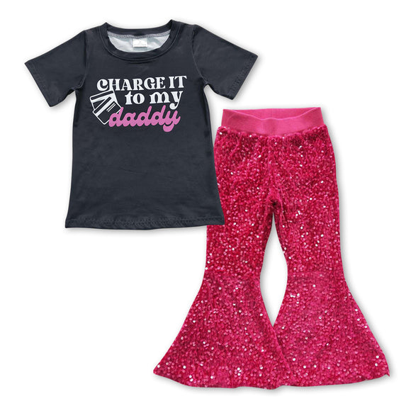 GSPO0970--change it to my daddy top + pink sequins pants girls clothing