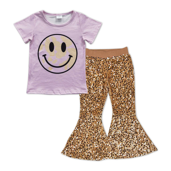 GSPO0997--pink smile top+  sequined bell bottoms