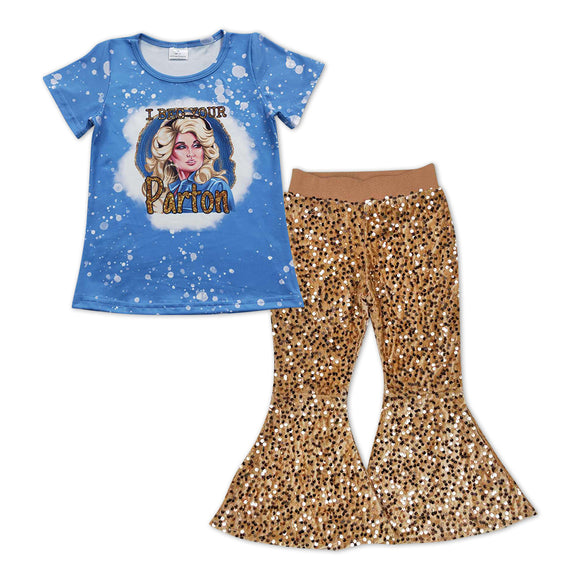 GSPO0998--blue top+  sequined bell bottoms