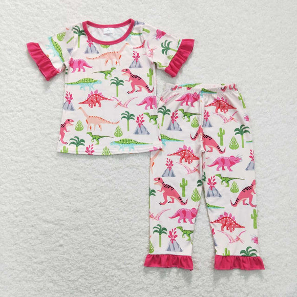 GSPO1001-- short sleeve dinosaur girl pajamas