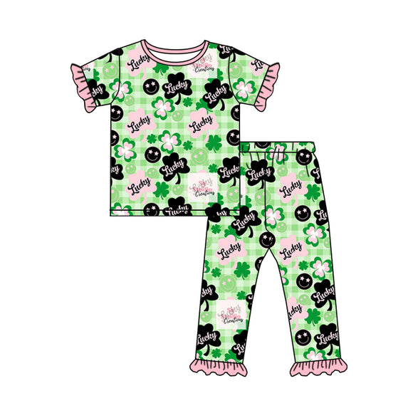 GSPO1002--pre order short sleeve lucky girl pajamas