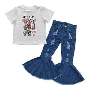 GSPO1003---FARM girls top +   jeans outfits