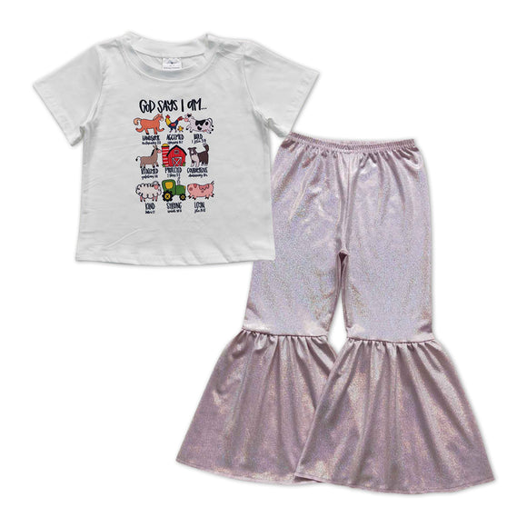 GSPO1010-- farm top & pink satin girls outfits