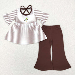 GSPO1020---new style short sleeve embroidered mallard brown girls outfits