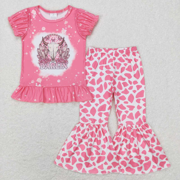 GSPO1052---Short sleeve western darlin pink girls outfits
