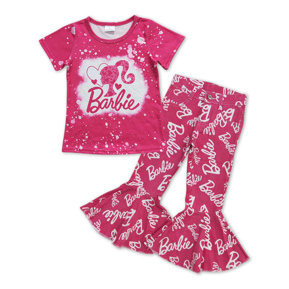 GSPO1065--cartoon girls top +  pink jeans outfits