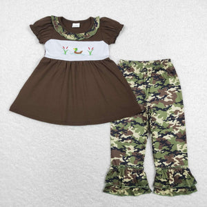 GSPO1088--- MALLARD  brown embroidery girls outfits
