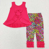 GSPO1097--- short sleeve leopard pink girls clothing