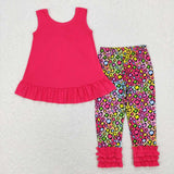 GSPO1097--- short sleeve leopard pink girls clothing