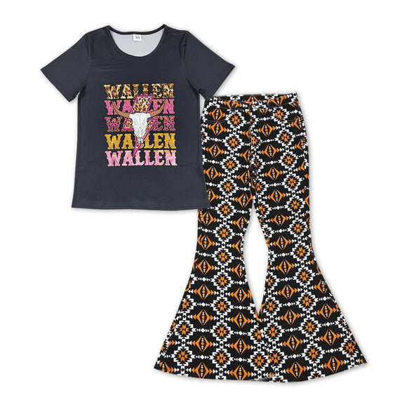 GSPO1130--black wallen top + jeans girls outfits