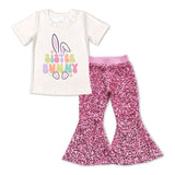 GSPO1138--Easter sister bunny top+  sequined bell bottoms