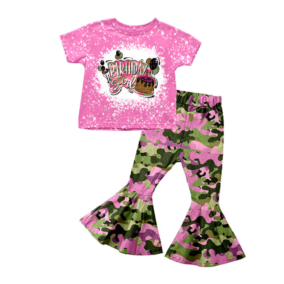 GSPO1166--pre order birthday pink short sleeve shirt camo pants girls outfits