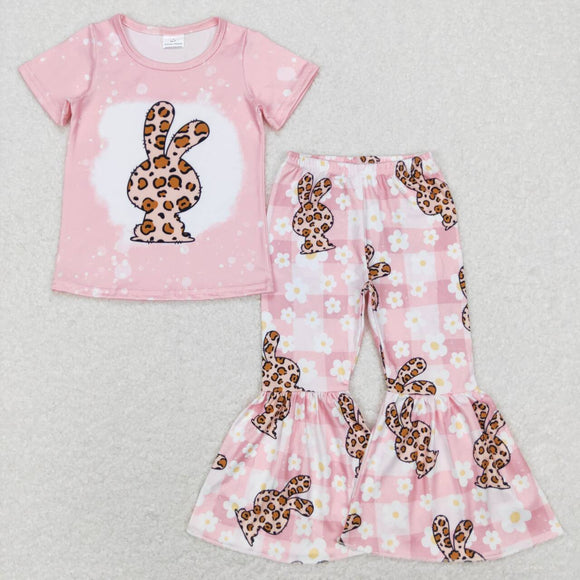 GSPO1181--rabbit pink short sleeve girls outfits