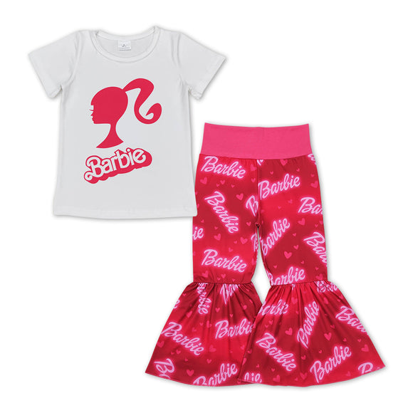 GSPO1186-pink white short sleeve girls outfits
