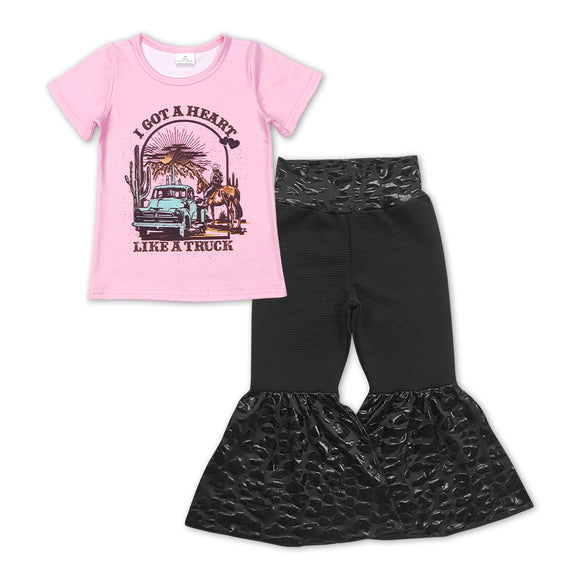 GSPO1192-- riding horse pink shirt and black pants girls outfits