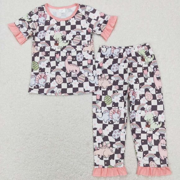 GSPO1203---short sleeve dinosuar flower girls outfits