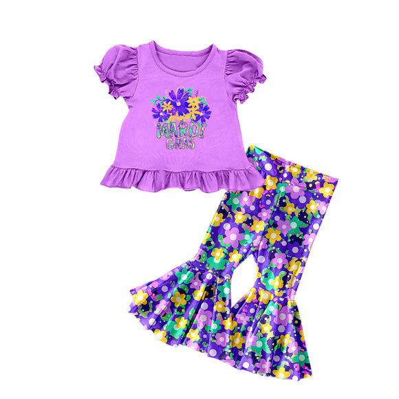 GSPO1206---pre order short sleeve flower purple girls outfits