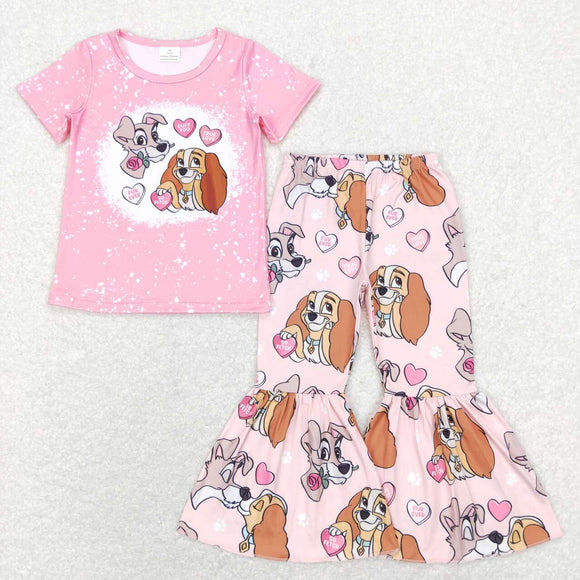 GSPO1233-- short sleeve Valentine's Day pink girl outfits