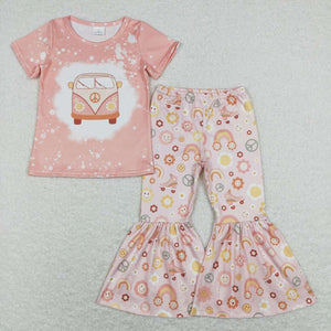 GSPO1243--- car orange short sleeve girls outfits