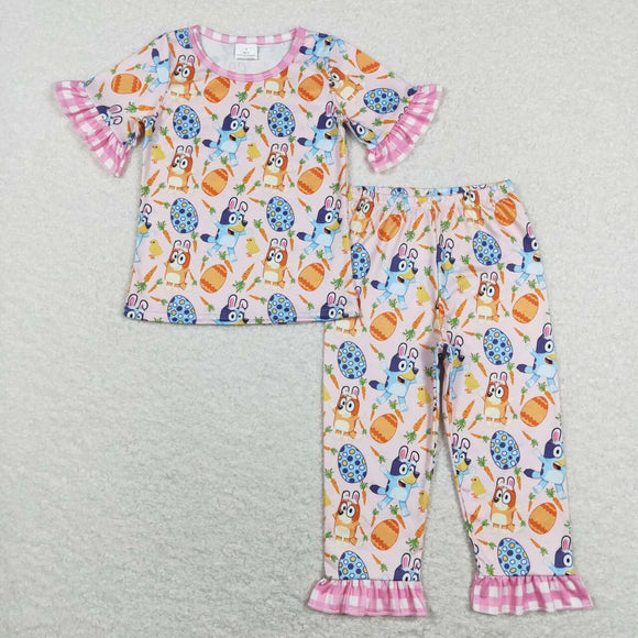 GSPO1253--- dog pink carrot short sleeve girls outfits