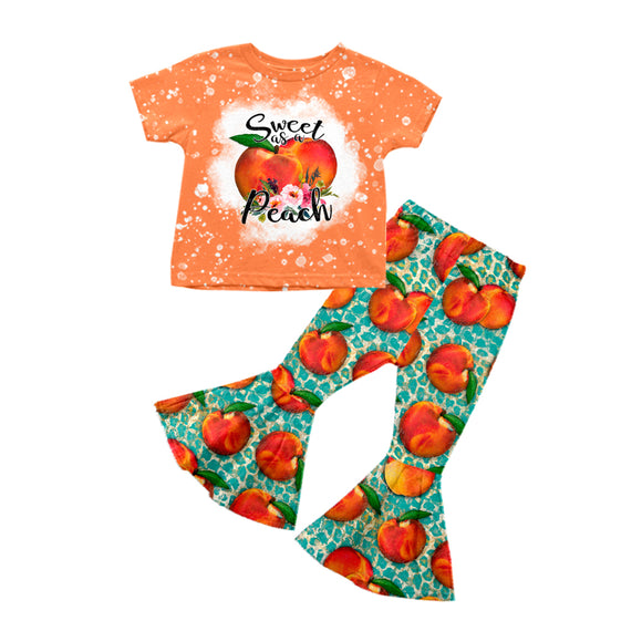 GSPO1264---pre order reach orange short sleeve bell bottom milk silk girls outfits