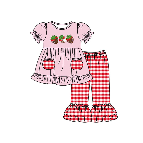 GSPO1265----pre order strawberry pink short sleeve red pants girls outfits