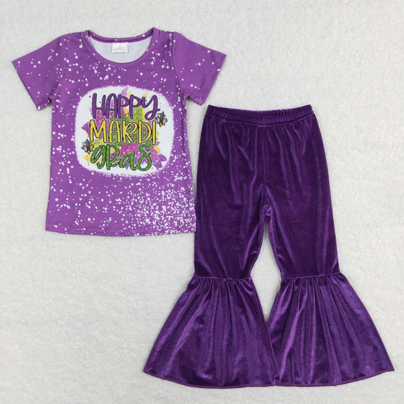 GSPO1280--purple short sleeve shirt and pants girls clothing