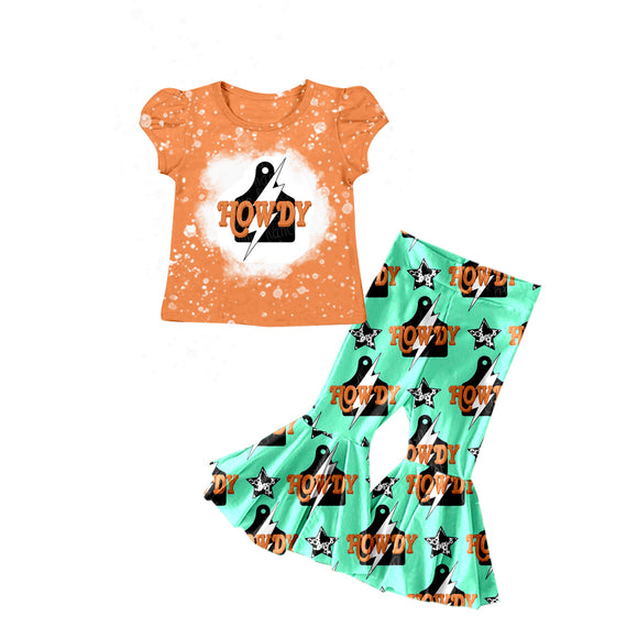 GSPO1284---pre order orange short sleeve shirt and green pants girls outfits