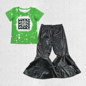 GSPO1300 green lucky sequins black pants girls clothing