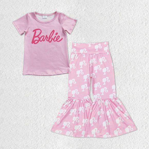 GSPO1301--pink short sleeve shirt and pants girls clothing