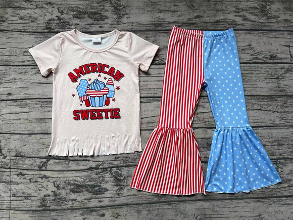 American sweetie ice cream tassels girls 4th of july clothes