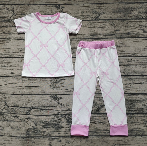 bamboo Short sleeves pink bow top pants girls pajamas