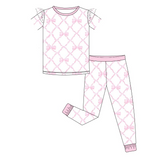 bamboo Short sleeves pink bow top pants girls pajamas