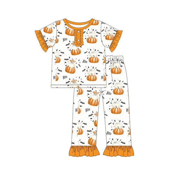 Short sleeves boo pumpkin top pants girls Halloween pajamas