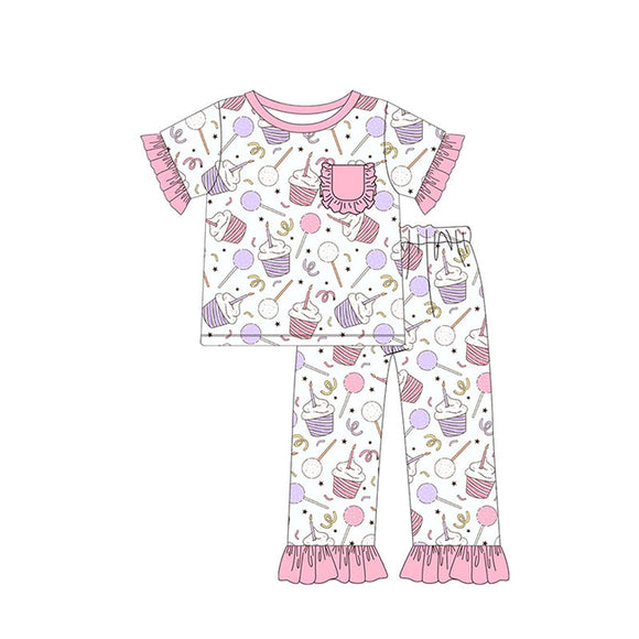 Deadline May 12 pre order Short sleeves pocket lollipop kids girls pajamas