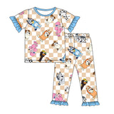 Short sleeves plaid dog pants girls pajamas