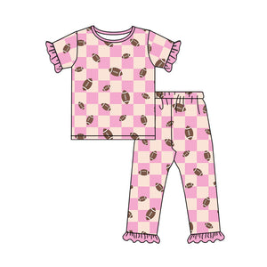 Deadline May 16 pre order Pink plaid short sleeves football girls pajamas