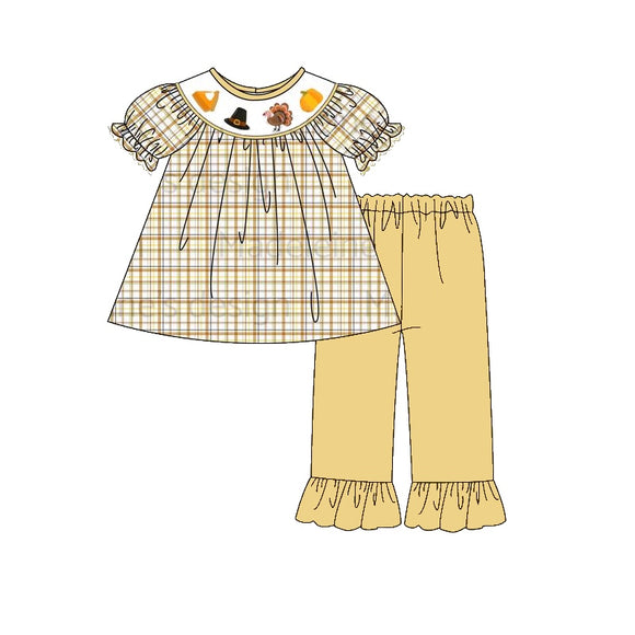 GSPO1604  pre order short sleeves Turkey yellow plaid girls clothing