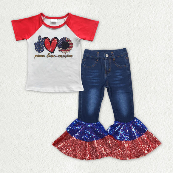 GSPO1622 4th of July America top +  sequin jeans outfits