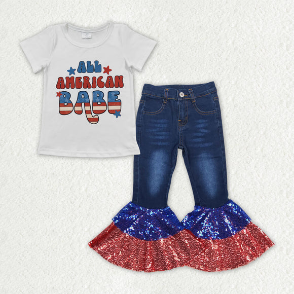 GSPO1623 4th of July America babe top +  sequin jeans outfits