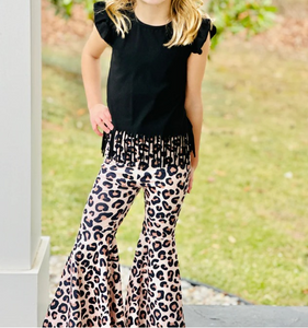 Pre-order GSPO1638 cotton black  leopard girls outfits