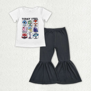 GSPO1712  cartoon top + cotton black pants girls clothing