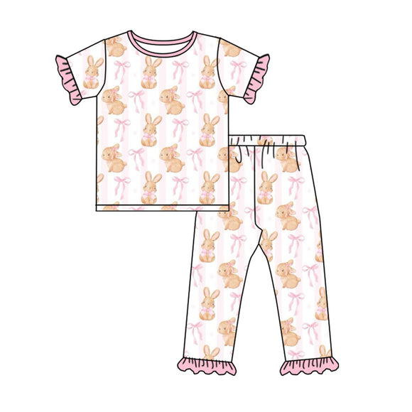 GSPO1733 pre order Easter ribbet bow girls pajamas