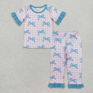 GSPO1736  pink plaid blue bow pajamas