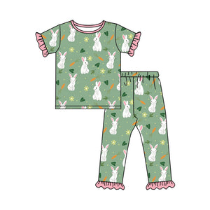 GSPO1767 pre order Easter rabbit green girls pajamas