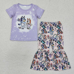 GLP1788 Easter short sleeve purple cartoon dog girls outfits